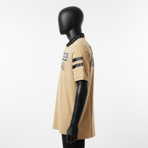 Heavyweight 230 GSM cotton blend pique <b>mens</b> polo <b>shirt</b> sand beige black collar stripe sleeve custom logo moisture wicking - Product Image 3