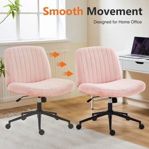 Silla de Oficina Giratoria Ajustable en Tela de Lana Rosa Tipo Peluche, Cómoda Silla de Oficina sin Brazos con Respaldo - Product Image 2