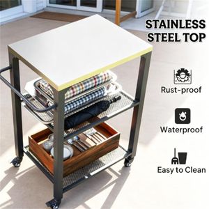 Carrello Multiuso da Esterno con Griglia e Ripiano Portaoggetti per Barbecue - Product Image 2