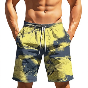 Men's Double <b>Layer</b> Polyester/Cotton Board Shorts <b>Mid</b> Waist Drawstring Breathable Quick Dry Pockets Casual Swimwear Sublimation - Product Image 1
