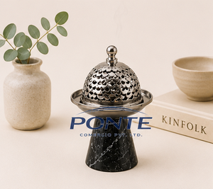 Trending Luxury Handcrafted Black Marble and Metal Incense Burner Elegant Bakhoor Mubkhar for Ramadan <b>Decorations</b> Home Fragrance - Product Image 2