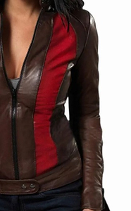 Vestes en cuir pour femmes de haute qualité, style zippé, couleur marron, avec votre propre logo. - Product Image 3
