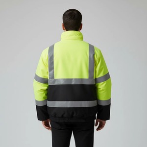 Men's Hi Vis <b>Yellow</b> Reflective <b>Puffer</b> <b>Jacket</b> Workwear Winter Waterproof Stand Collar Regular Fit Polyester Fleece Lining - Product Image 4