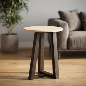Modern Stone Top Wood Side <b>Table</b> Minimalist Design Living Room Furniture Handmade <b>Round</b> Side <b>Table</b> - Product Image 3