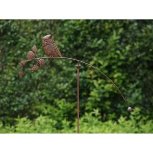 Estaca de jardín metálica de hierro con rama de árbol de bronce y diseño de búho, estilo rústico, para montaje en el suelo del jardín. - Product Image 2