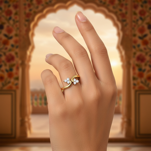 HandMade 10k Gold Flower <b>Ring</b> Manufacturer Custom Design VVS1 Lab Grown Diamond Minimalist <b>Open</b> Bypass <b>Ring</b> - Product Image 6