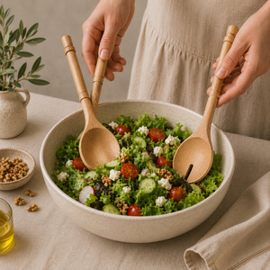 Trending Handcrafted Wood Salad Servers Set Eco-Friendly Wooden Serving Spoons for Tossing Salad <b>Pasta</b> and Fruits Low Price - Product Image 6