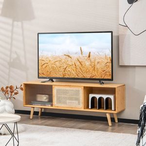Mobile TV Moderno con Eleganti Ante Scorrevoli in Vetro e Rattan - Product Image 3