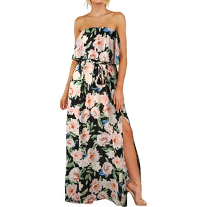 Vestido Maxi Floral Magenta para Mujer, Transpirable, Mezcla de Algodón, Manga Abullonada, Diseño en Capas, Venta al Por Mayor - Product Image 4