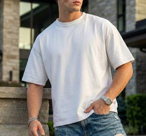 T-shirt surdimensionné pour homme, style minimaliste simple, texture en coton piqué, coupe ample, tee-shirt décontracté - Product Image 3