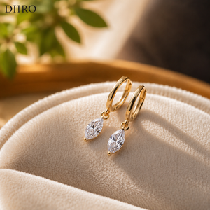 Marquise Shape Diamond <b>Hoop</b> <b>Earring</b> 14K Vermeil Yellow Gold Moissanite Drop <b>Earrings</b> for Women Party Jewelry - Product Image 5