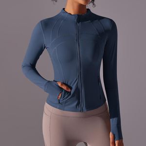 Women's Zippered Fitness Sports <b>Jacket</b> Pockets With Thumb Holes Quick Dry Gym Top <b>Yoga</b> Breathable Seamless Long Sleeve Shirt - Product Image 3