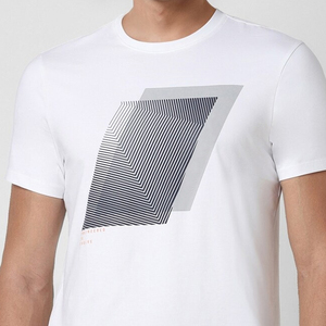 <b>Men's</b> White Short Sleeve T-<b>Shirt</b> With Geometric Pattern Digital Print O-Neck Regular Fit Casual Jersey Cotton - Product Image 6