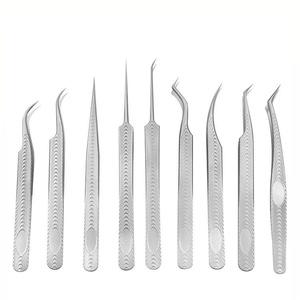 Pinzas para Extensión de Pestañas RMI de Acero Inoxidable, Diseño Personalizado, Agarre Duradero, Plateadas, Juego de 9 Puntas Diferentes - Product Image 1
