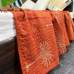 Couvre-lit en coton imprimé à la main élégant, motif palmier, Kantha, pour toutes les saisons, pour un usage domestique - Product Image 5