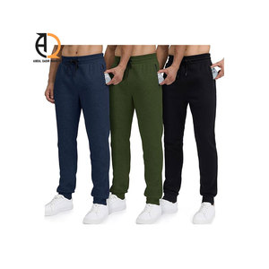 Pantalon de survêtement en coton pour homme, taille élastique avec cordon de serrage, décontracté, avec poches latérales, pour l'automne - Product Image 1