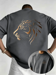 Cool Metallic Style Men's Tiger Head Print T-<b>Shirt</b>-3D Embossed Effect Anti-Wrinkle Flannel Stylish Summer Casual 100% Cotton - Product Image 1