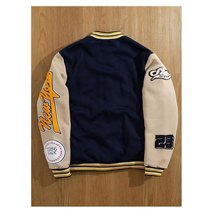 Blouson Bomber Homme à Motif Lettres, Manches Longues, Bordures Rayées, Boutons sur le Devant, Style Décontracté Streetwear Universitaire, Vêtement d'Extérieur Automne - Product Image 3
