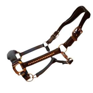 Cabestro de Cuero Genuino Premium para Caballo con Herrajes de Latón, Acolchado Ajustable, Estilo Silla Inglesa para Uso Ecuestre - Product Image 4
