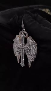 925 Silver Moissanite <b>Angel</b> Wing Cross Pendant Iced Out <b>Charm</b> Jewelry for Men Women Party Gift - Product Image 2