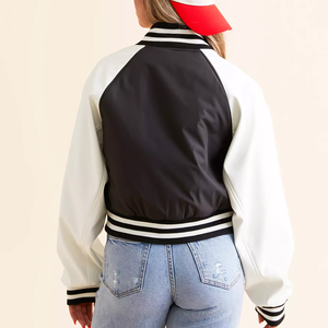 Chaqueta Varsity Corta de Lona con Logo Personalizado OEM, Chaqueta Varsity Corta de Invierno para Mujer, Estilo Urbano, a Bajo Precio y MOQ Bajo - Product Image 2