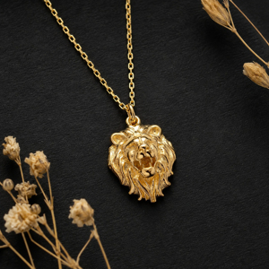 Collier Pendentif Tête de Lion Chrétien en Argent Sterling 925 Plaqué Or 18K Unisexe, Luxe Minimaliste pour Usage Quotidien - Product Image 1