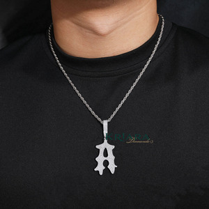 Pendentif lettre en argent 925 avec diamant de laboratoire, plaqué or 18 carats, or rose, rhodium, style hip-hop, unisexe, breloque de luxe pour usage quotidien - Product Image 2