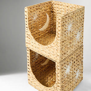 Elegante Armario Apilable de Mimbre de Jacinto Natural de Lujo, Organizador Vertical Multicapa para Baño y Sala de Estar - Product Image 4