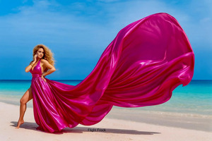 Nuevo Vestido Elegante con Cola Larga de Satén de Seda para Sesión de Fotos, Vestido Maxi de Playa Fluido para Mujer - Product Image 2