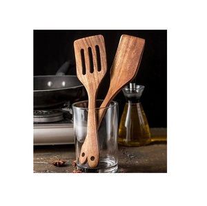 Ensemble de spatules en bois naturel, ustensiles de cuisine naturels pour frire, remuer, mélanger et servir - Product Image 1