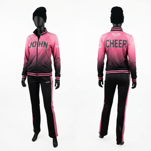 TAISON SPORTS Premium 220 GSM Polyester Waterproof Hooded Cheerleading <b>Tracksuit</b> Smooth Tricot <b>Pink</b> Black Panel Custom Logo Set - Product Image 1