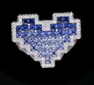 Bague unisexe géométrique en saphir bleu et moissanite diamantée, bijou statement - Product Image 2