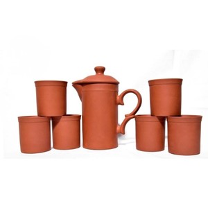 Handcrafted Clay Vintage <b>Drink</b> Holder Set with <b>Jug</b>-Eco-Friendly Reusable Anti-Slip Washable Portable Natural Clay >5 Pieces - Product Image 3