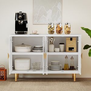 48-Inch Modern 4-Door Credenza Embossed <b>Sideboard</b> with Shelves Storage <b>Sideboard</b> for Living and Dining Room - Product Image 4