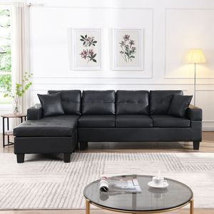 Divano Sezionale Moderno a 4 Posti per Soggiorno a L con Chaise Longue Sinistra e Destra e Portabicchieri NERO - Product Image 2