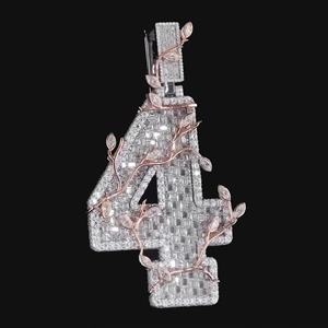 Colgantes y Dijes Personalizados de Plata 925 con Moissanita Certificada IGI, Corte Esmeralda, Baño de Oro Rosa, Engaste de Bisel, VVS, Estilo Hiphop, Número 925, para Fiesta - Product Image 2