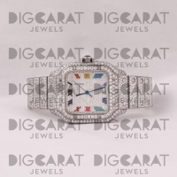 Montre unisexe de luxe en quartz Moissanite 41 mm, cadran carré multicolore, chiffres romains, analogique, résistante à l'eau, style Iced Out