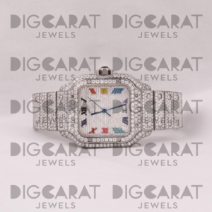 Reloj de Pulsera Unisex de Lujo con Moissanita y Cuarzo, 41 mm, Cuadrado, Esfera Multicolor, Números Romanos, Analógico, Resistente al Agua, con Incrustaciones de Diamantes - Product Image 1