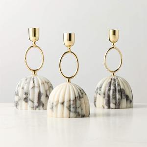 Support de bougie conique en marbre doré de luxe, design géométrique moderne, bougeoir rond en métal, style nordique pour la décoration intérieure et centre de table - Product Image 4