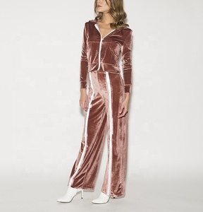 ชุดเสื้อครอปแบบมีซิปสำหรับผู้หญิง,ชุดวอร์มกางเกงมีฮู้ดและกางเกงลายทาง - Product Image 2