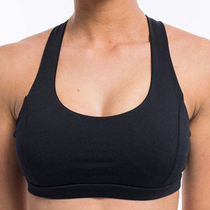 Soutien-gorge de sport sans couture à maintien moyen, respirant, avec logo noir personnalisé, taille XL, imprimé uni, pour usage actif, logo avant - Product Image 3