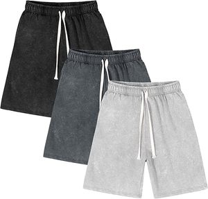 Custom Logo Distressed <b>Embroidery</b> Cotton Sweat Shorts Sun Faded Shorts Cut Edge Acid Wash Shorts Men gym shorts - Product Image 5