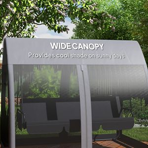 Dondolo da Esterno a 3 Posti Convertibile in Letto con Struttura in Acciaio, Tettuccio Grigio e Rete per Giardino e Patio - Product Image 6