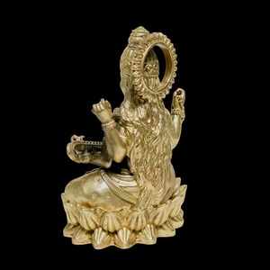 Escultura de la Diosa Saraswati en Latón Refinado, Tradicional para Bodas y Diwali, Elegante Ídolo Religioso de Metal para el Hogar, Oficina o Templo - Product Image 5