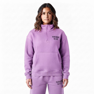 Sudadera personalizada de algodón grueso para mujer con media cremallera, hombros caídos, cuello alto y forro polar transpirable - Product Image 2