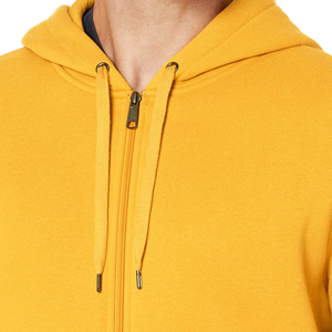 Sudadera con capucha de invierno de moda, amarilla lisa, mezcla de algodón y poliéster, gruesa y cálida, con cremallera completa y cordón a juego. - Product Image 3