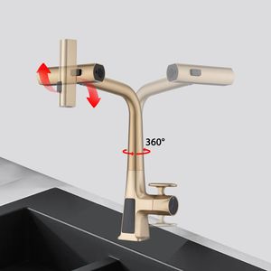Rubinetto da Cucina Moderno Monocomando Oro Spazzolato con Design a Cascata, Display Temperatura e Doccetta Estraibile per Cucine Moderne - Product Image 4