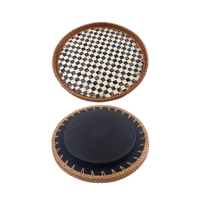 Mesa giratoria Lazy Susan de ratán con incrustaciones de nácar estilo rústico para mesa de comedor redonda o para gabinete de despensa - Product Image 1