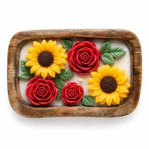 Bougie artistique moderne en cire de soja florale, motif tournesol et rose, dans un pot en bois, parfumée, décoration d'intérieur, cadeau Saint-Valentin, ambiance plage, brûle 20-40 heures - Product Image 5