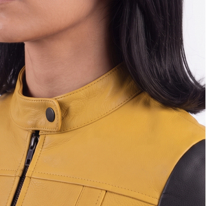 Chaqueta de Motociclista para Mujer, Chaqueta de Cuero Vintage, Chaqueta de Moda para Motociclista, Cuello Alto, Manga Corta - Product Image 3